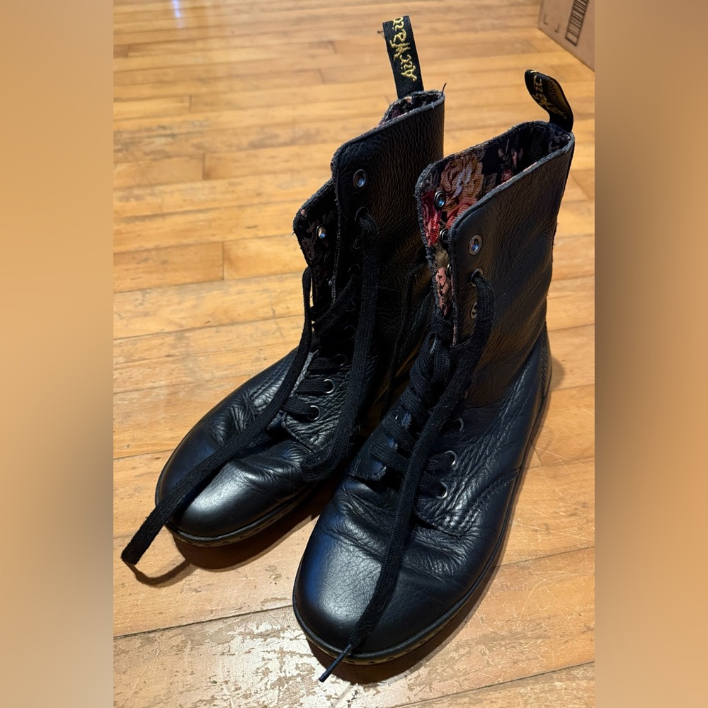 Dr. Martens Black Floral Canvas Shoes